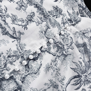 Spring and Autumn New Country Ink Printing <b>Bubble</b> Sleeve Collar Tie Retro Short Dresses Fashion - Product Image 5