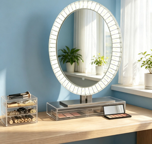 <b>Wall</b> Mounted Art Deco LED Makeup Mirror Touch Control Illuminated Defogging Modern for Bathroom Use - Product Image 1