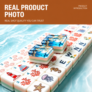 Jeu de Mahjong américain Ocean Beach, 160 tuiles, 3 couches, en résine acrylique bleue et dorée, motif <span class=keywords><strong>phare</strong></span>, cadeau pour soirée de jeu en famille, personnalisé - Product Image 3