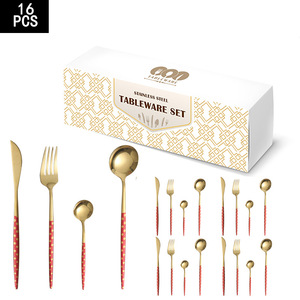 Juego de cubiertos dorados con diseño de lunares, con cuchillo, tenedor, cuchara y palillos de acero inoxidable para juegos de vajilla. - Product Image 2