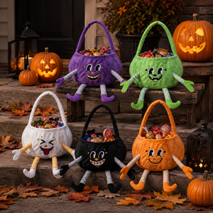 Borsa a secchiello in peluche Pafu per Halloween, divertente sacchetto porta caramelle a forma di fantasma con braccia e gambe, ideale come bomboniera per feste di Halloween per bambini - Product Image 1