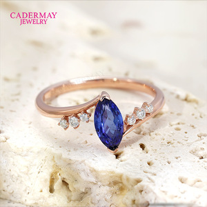 Cadermay Rose Gold Plated S925 Silver Ring Marquise Blue Stone Prong Setting Engagement Fashion Ring - Product Image 1