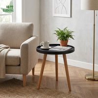 Table console moderne en bambou et MDF, base trépied ronde, plateau noir avec rangement, table basse, table à thé pour salon