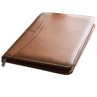 Portafolio con Cremallera Hecho a Mano, Carpeta de Archivos A4, Maletín de Cuero Vegano Marrón con Calculadora, Impermeable, Ecológico, Unisex