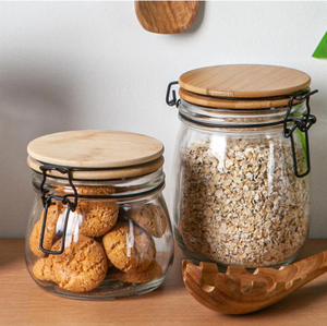 ชุดโถแก้วสำหรับห้องครัวพร้อมฝาปิดที่ทำจากไม้และถังสีดำภาชนะเก็บอาหารที่ปิดสนิทสำหรับขนมขบเคี้ยวคุกกี้ใช้ - Product Image 6