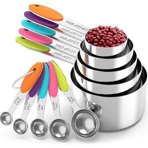 304 Stainless Steel Kitchen Measuring Cups Spoons Set 250ml Capacity Practical Measuring <b>Tools</b> with Colorful <b>Silicone</b> Handle - Product Image 1