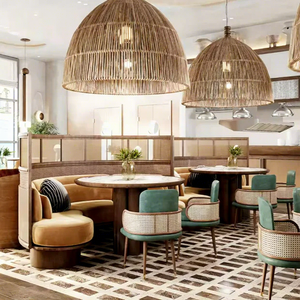 Chaise de restaurant intérieure de luxe personnalisée avec dossier en rotin, banquette ronde, table et chaises pour restaurant intérieur - Product Image 1