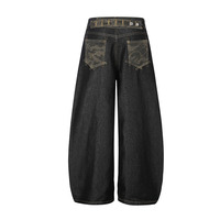 Nouveau style de jeans américains de couleur unie avec broderie camouflage et design de couteau courbé, pantalon ample à jambes larges