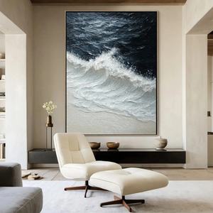 Arte de Ondas Oceánicas de Lujo con Textura 3D, Pintura Mural Moderna Original Hecha a Mano sobre Lienzo para Diseño de Interiores Sofisticado - Product Image 2