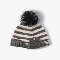 Bonnet tricoté jacquard rayé avec pompon pour femme, en mélange de laine, couleur contrastante, à revers, épais et chaud pour l'automne et l'hiver