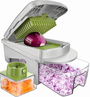 Mandoline manuelle tout-en-un 8-en-1 en plastique PP, hachoir à légumes, spiraleuse, coupe-légumes, râpe