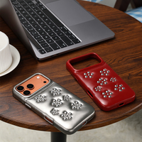 Étui de téléphone portable en cuir PU argenté métallisé orné de fleurs, antichoc et protecteur pour iPhone 17/18