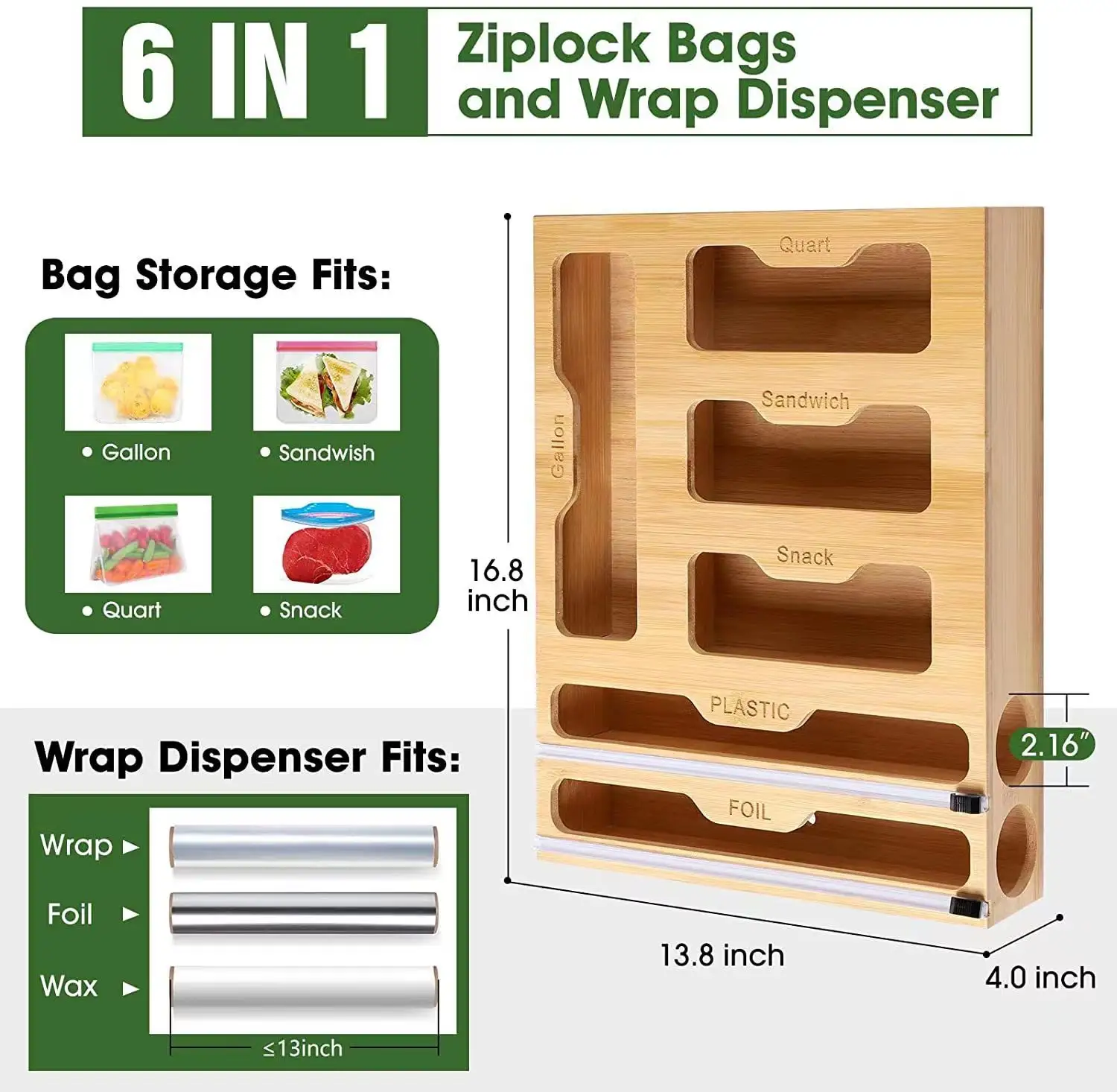 Penjualan Harga Pabrik Organizer Tas Ziplock Bambu Dapur dan Organizer Penyimpanan Tas Ziplock