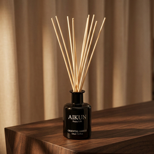 Aikun Black Glass Aromatherapy <b>Reed</b> <b>Diffuser</b> Set With Fiber Sticks And Minimalist Paper Gift Box <b>For</b> Home Fragrance Decoration - Product Image 2