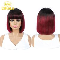 Perruque brésilienne courte bob en cheveux Remy avec frange, fabriquée à la machine, pour dentelle transparente, haute qualité, couleurs blond et brun