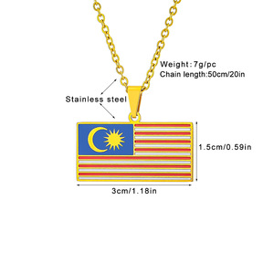 สร้อยคอสแตนเลสเคลือบเงาขายส่งจากมาเลเซีย สร้อยคอทอง 18K พร้อมจี้รูปธงชาติเมืองมาเลเซีย - Product Image 6