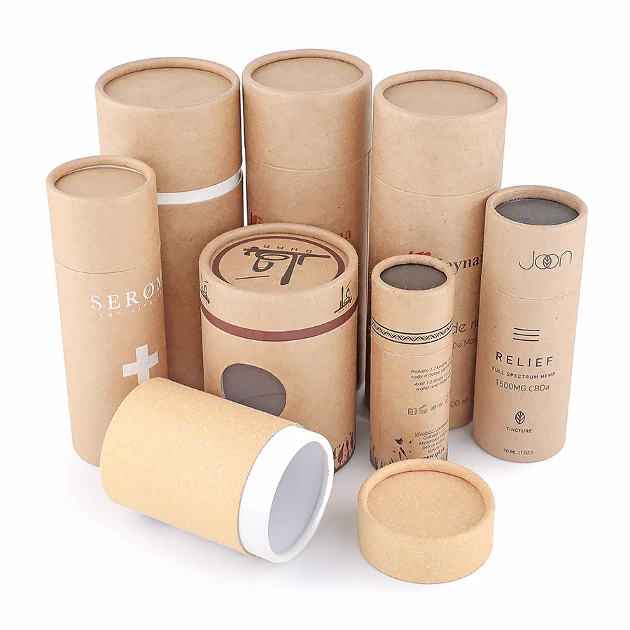 Grande eco mini contenitori rotondi scatola 100% di materiale riciclato stampa personalizzata piccolo nucleo di cartone di imballaggio tubo di carta