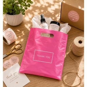 Pink Plastic Shopping <b>Bags</b> 9x12 Die Cut Handles Thank You Boutique Gift <b>Bags</b> for <b>Small</b> Business Retail 50 Count - Product Image 4