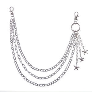 Cadena de cintura metálica con colgante de estrella de mar de varias capas, estilo hip hop, plateada, para uso diario, cadena para pantalones. - Product Image 5