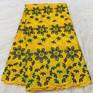 <span class=keywords><strong>Tissu</strong></span> en <span class=keywords><strong>coton</strong></span> <span class=keywords><strong>africain</strong></span> de haute qualité brodé de fleurs jaunes, 100 % <span class=keywords><strong>coton</strong></span>, pour vêtements et matériaux de bricolage faits à la main - Product Image 2