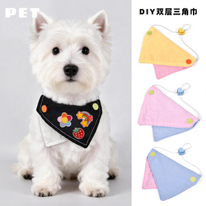 Pet Drool Bib Double-Sided Cartoon Embroidered Triangular Scarf For Dogs Cats Cute Accessory Pure Cotton Bandana - Product Image 3