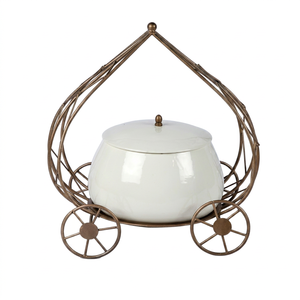 Global favorite Vintage Ceramic <b>Bowl</b> <b>with</b> Metal Cart Frame Airtight <b>Lid</b> for Gifting Wedding Decor - Product Image 1
