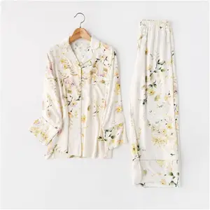 summer sleeping women long sleeve floral printing pajamas