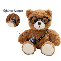 Ours en peluche marron en fourrure rose avec caméra lumineuse et billes de PP lestées à l'intérieur, jouet en peluche, vente en gros, cadeau d'anniversaire pour enfant