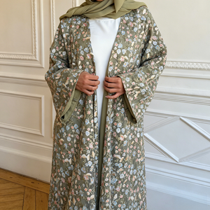 Vêtements islamiques Loriya, élégante abaya d'été, cardigan en dentelle douce, fleurs en maille, abaya champêtre, robe musulmane pour femmes avec hijab en mousseline - Product Image 1
