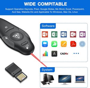 Présentateur sans fil rouge pour présentations Télécommande pour ordinateur portable <span class=keywords><strong>PowerPoint</strong></span> 2.4GHz USB Présentation pour ordinateur/Mac/ordinateur portable - Product Image 4