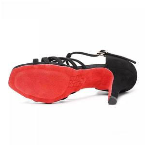 Venny Latin Dans Ayakkabıları Kadın Profesyonel T-Askılı Orta Topuklu Kırmızı Süet Esnek Tabanlı Cha Cha Balo Salonu Performansı için - Product Image 5