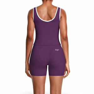 Conjunto de Yoga de 2 Piezas para Mujer, Cintura Alta, <span class=keywords><strong>en</strong></span> Nailon y Spandex con Contraste de Color, Espalda Cruzada, para Gimnasio, Running y Fitness - Product Image 3