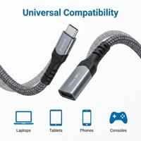 Câble USB-C 3.1 tressé en nylon 10 Gbit/s, mâle-femelle, rallonge, charge rapide PD 100W, vidéo 4K 60Hz, pour ordinateur
