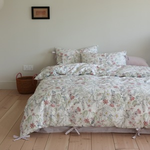 Parure de lit quatre pièces en coton doux avec imprimé floral pastoral et nœud papillon, pour une utilisation quatre saisons - Product Image 2