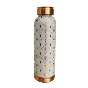 1000ml Handcrafted Pure Copper Water <b>Bottle</b> Floral Enamel Print Ayurvedic Wellness Vessel Leak-Proof Sports <b>Flask</b> for Yoga & Gym - Product Image 1