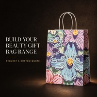 Sac cadeau en papier imprimé floral avec logo personnalisé et poignée en papier torsadé pour emballage de cosmétiques et de parfums, vente en gros
