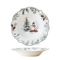 Service de table en céramique style rétro français, motif bonhomme de neige de Noël, assiette festonnée, tasse à café et soucoupe, style Ins, pour les fêtes