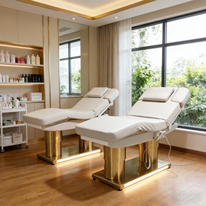 Table de soin professionnelle électrique pour le visage avec chauffage et massage, lit de beauté réglable, base en acier inoxydable, table de traitement spa - Product Image 6