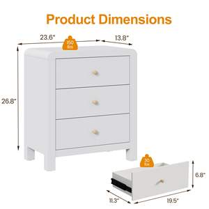 Comò a 3 cassetti, <span class=keywords><strong>cassettiera</strong></span> moderna con angoli arrotondati del tavolo, comodino in legno - Product Image 2