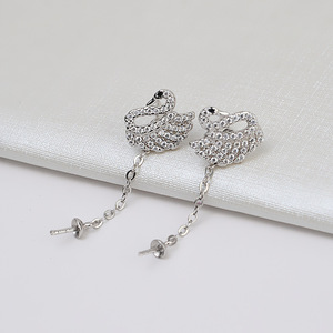 S925 Silver Swan <b>Earrings</b> for Women New 886 DIY Accessory Long Tassel <b>Dangle</b> <b>Pearl</b> Hollow Holder Fashionable <b>Dangle</b> <b>Earrings</b> - Product Image 1