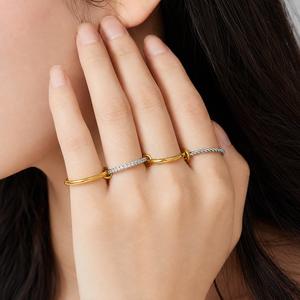 Ensemble de bagues géométriques modernes en or 9K, bijoux plaqués or 18K, sertissage pavé en argent, bande unie, unisexe, pour usage quotidien - Product Image 5