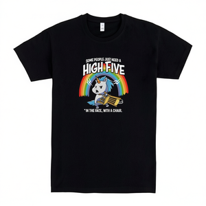 เสื้อยืดไฮไฟว์สีดำ สำหรับผู้ใหญ่ ไซส์กลาง ลายยูนิคอร์นสุดฮา - Product Image 2