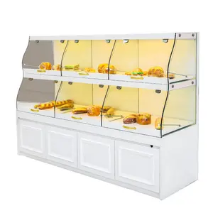 Vente en gros personnalisée Présentoir à gâteaux Vitrine de boulangerie Présentoir à pain avec lumières LED