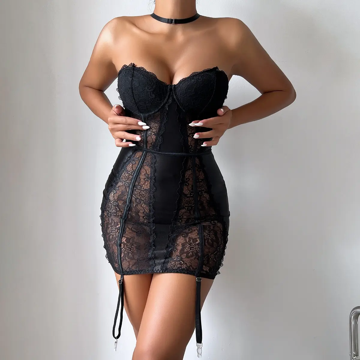 Factory Wholesale Womens Clothing Sexy Lingerie Lace Jumpsuit Gathering Chest Wrap Hanging Lady Sexy Underwear Transparent Skirt