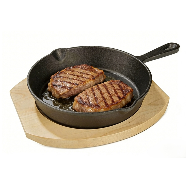 Cast Iron Cookware Set Kitchen Cookware Heavy Duty Cast Iron Fry With Wooden Tray