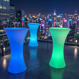 LED Outdoor High-Top Bar <b>Tables</b> Open-Air Casual Restaurant Clear <b>Tables</b> with Slim Waist <b>Chairs</b> for Exhibition Bar Furniture Sets - Product Image 1