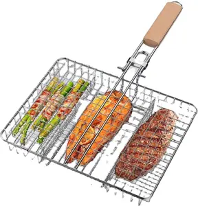 Hot Barbecue Basket Stainless Steel Rust-proof Barbecue Basket Used For Meat Steak Shrimp Outdoor Barbecue Accessories