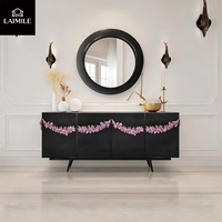 Buffet de rangement de luxe en bois massif avec décor floral 3D, meuble d'appoint pour salon de villa, mobilier de maison personnalisé