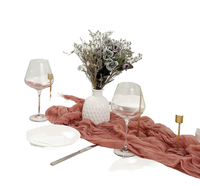 Chemin de table en gaze de coton tissée bleu poussière simple pour mariage, anniversaire, fête prénuptiale, réception, décoration de table bohème, vente en gros