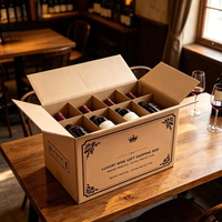 Boîte à vin en carton ondulé écologique avec insert de séparation, emballage haut de gamme recyclable et imprimé sur mesure pour la vente au détail et l'exportation de marques